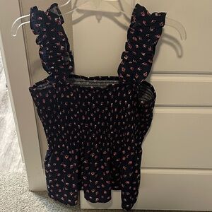 Amazon Blue and Pink Floral Smocked Blouse